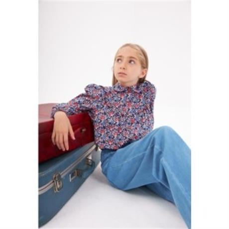 Kız Çocuk Uzun Kollu Çiçek Desenli Gömlek Kot Pantolon 2'li Takım Kırmızı 10 Yaş