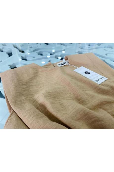 Kız Çocuk Vatkalı Keten Bluz Paçada Pens Detaylı Harem Pantolon 2'li Takım Krem 12 Yaş
