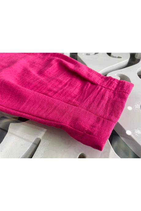Kız Çocuk Vatkalı Keten Bluz Paçada Pens Detaylı Harem Pantolon 2'li Takım Fuşya 6 Yaş
