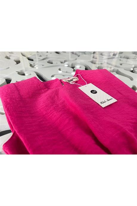 Kız Çocuk Vatkalı Keten Bluz Paçada Pens Detaylı Harem Pantolon 2'li Takım Fuşya 8 Yaş