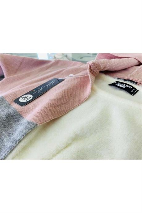 Kız Çocuk Yazılı Triko Hırka Crop Kazak Kot Pantolon 3'lü Takım Pudra 4 Yaş