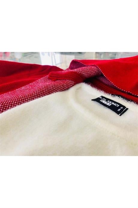 Kız Çocuk Yazılı Triko Hırka Crop Kazak Kot Pantolon 3'lü Takım Kırmızı 8 Yaş