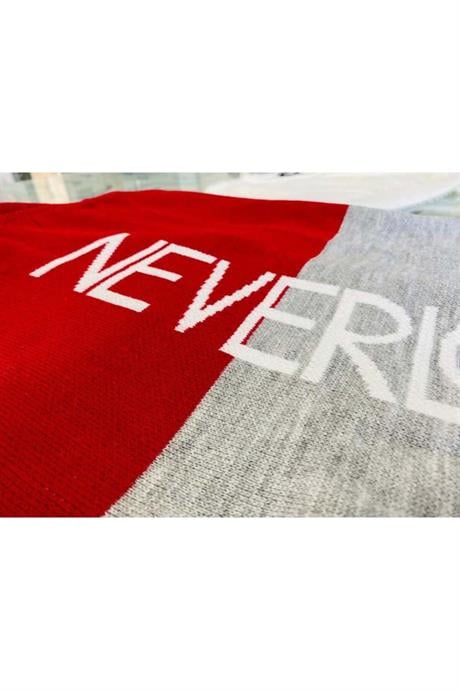 Kız Çocuk Yazılı Triko Hırka Crop Kazak Kot Pantolon 3'lü Takım Kırmızı 4 Yaş