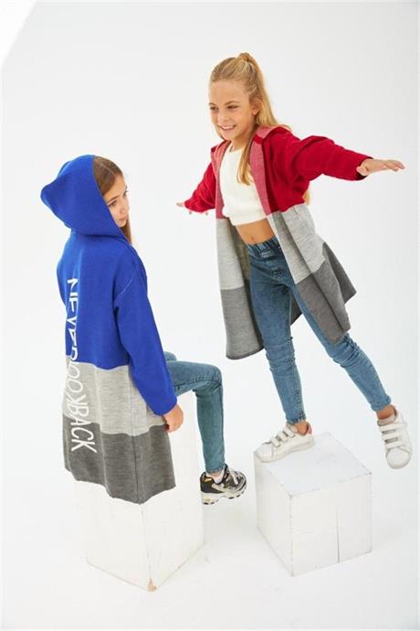 Kız Çocuk Yazılı Triko Hırka Crop Kazak Kot Pantolon 3'lü Takım Kırmızı 4 Yaş