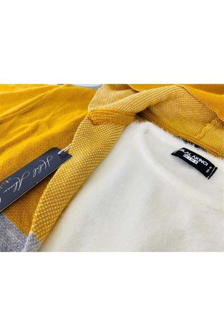 Kız Çocuk Yazılı Triko Hırka Crop Kazak Kot Pantolon 3'lü Takım Hardal 10 Yaş