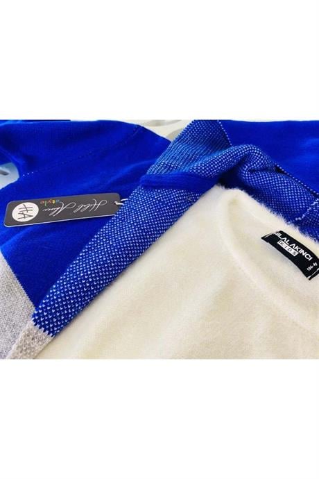 Kız Çocuk Yazılı Triko Hırka Crop Kazak Kot Pantolon 3'lü Takım Saks 6 Yaş