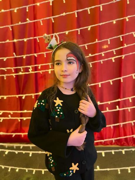 Kız Çocuk Yeni Yıl Temalı Triko Hırka Bere Pantolon 3'lü Takım