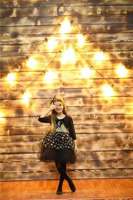 Kız Çocuk Yıldızlı Simli Love Model Abiye Elbise GOLD 8 Yaş