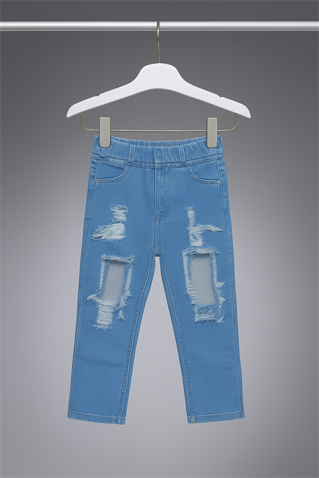 Kız Çocuk Yırtık Detaylı Jean Mavi 6 Yaş