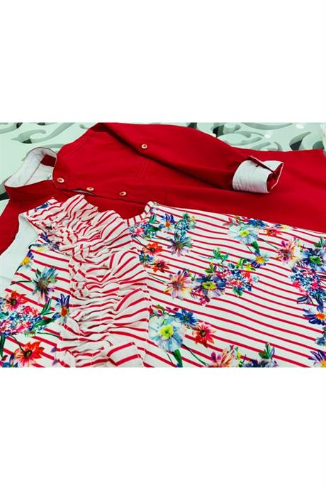 Kız Erkek Kombin Kırmızı Gömlek Kapri 2'li Takım KIRMIZI 6 Yaş