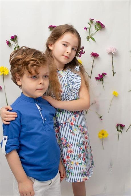 Kız Erkek Kombin Kırmızı Gömlek Kapri 2'li Takım MAVİ 6 Yaş