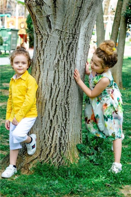Kız Erkek Kombin Renkli Gömlek Beyaz Şort 2'li Takım SARI 8 Yaş