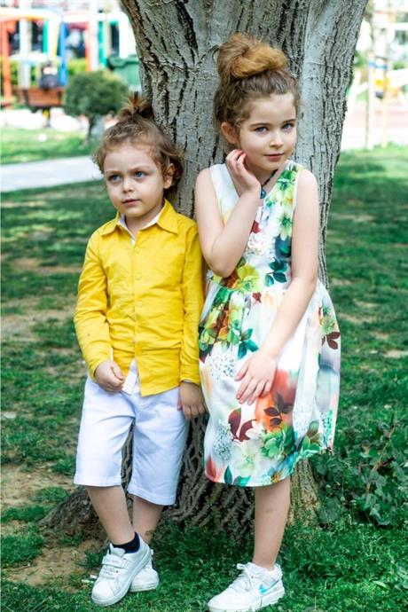 Kız Erkek Kombin Renkli Gömlek Beyaz Şort 2'li Takım SARI 12 Yaş