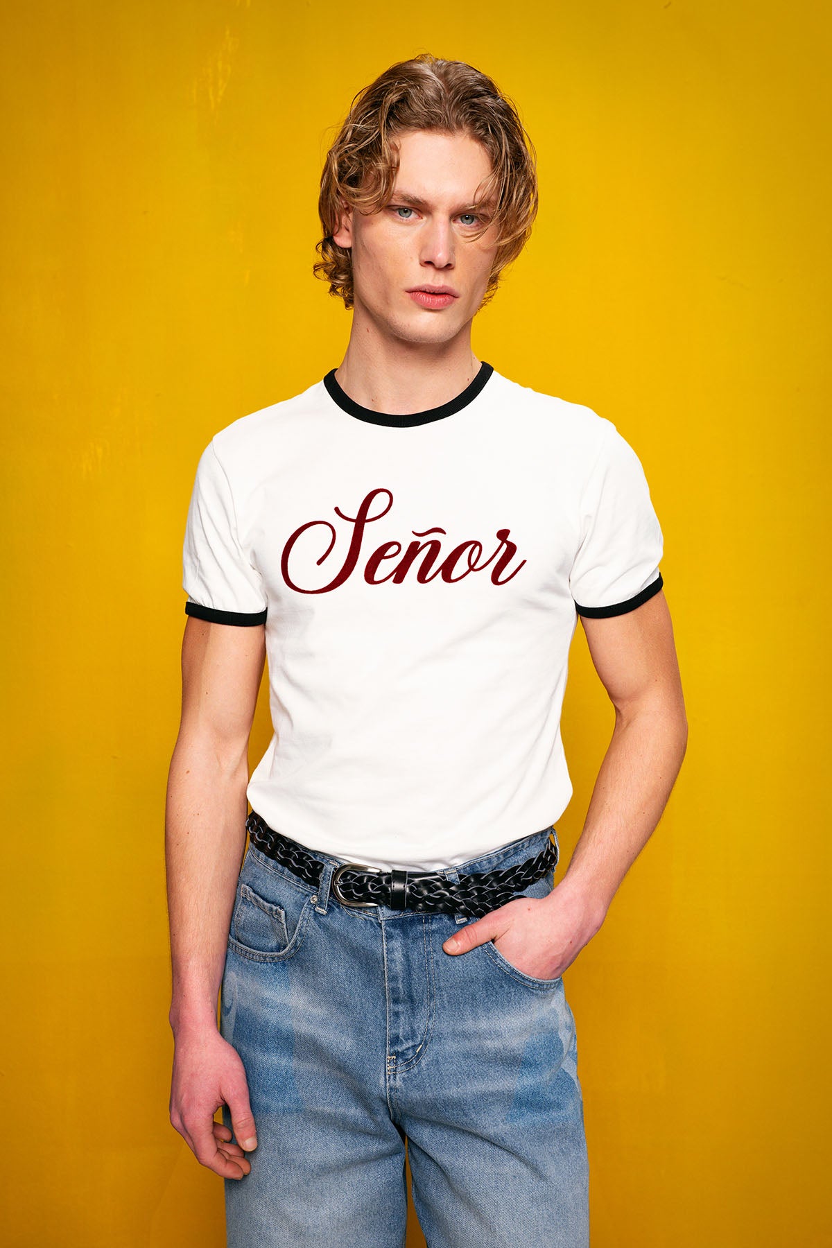 KONTRAST BİYELİ BEYAZ T-SHIRT - BEYAZ L