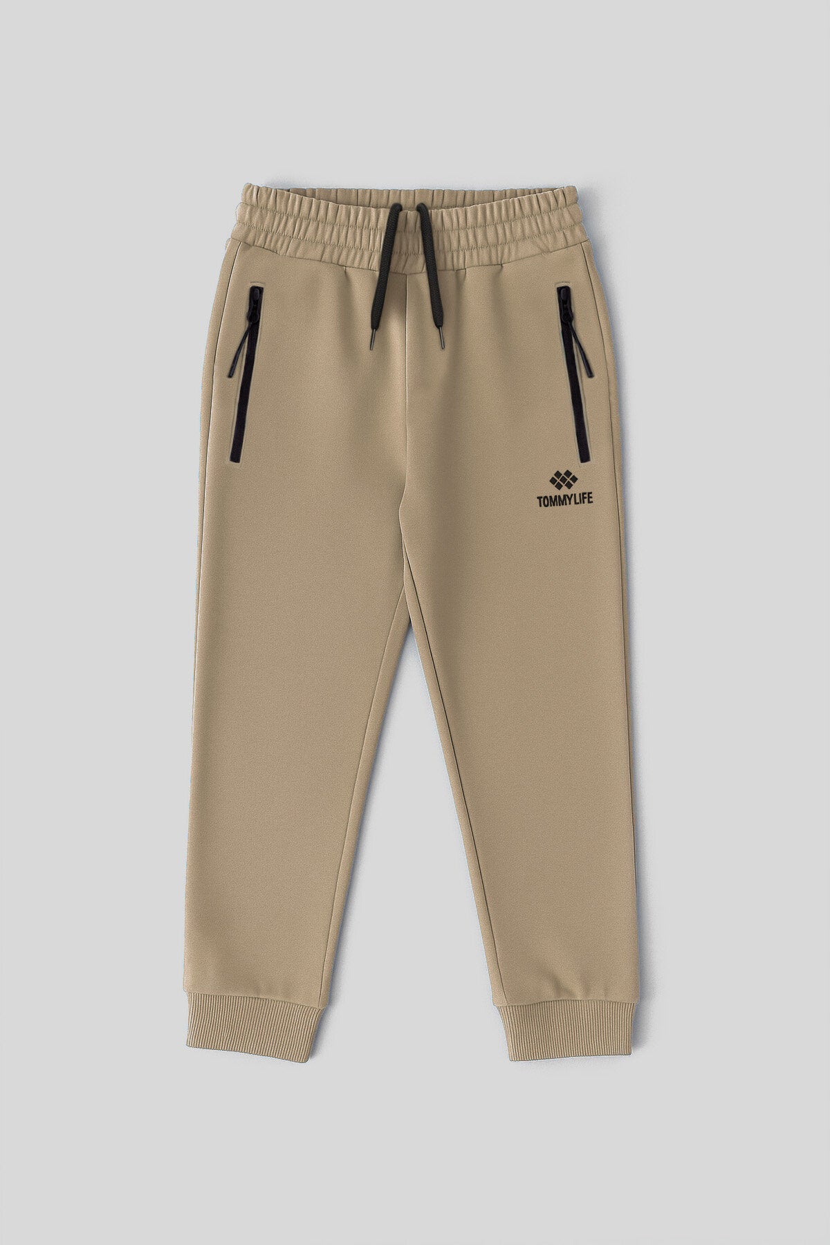 Koyu Bej Fermuarlı Standart Fit İnce Erkek Çocuk Eşofman Alt - 64042