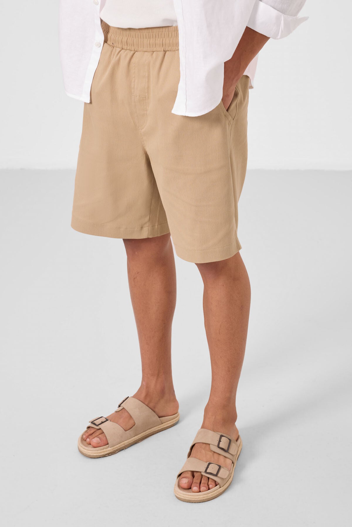 Koyu Bej Standart Fit Dokuma Hafif Esnek Chino Erkek Şort - 81289