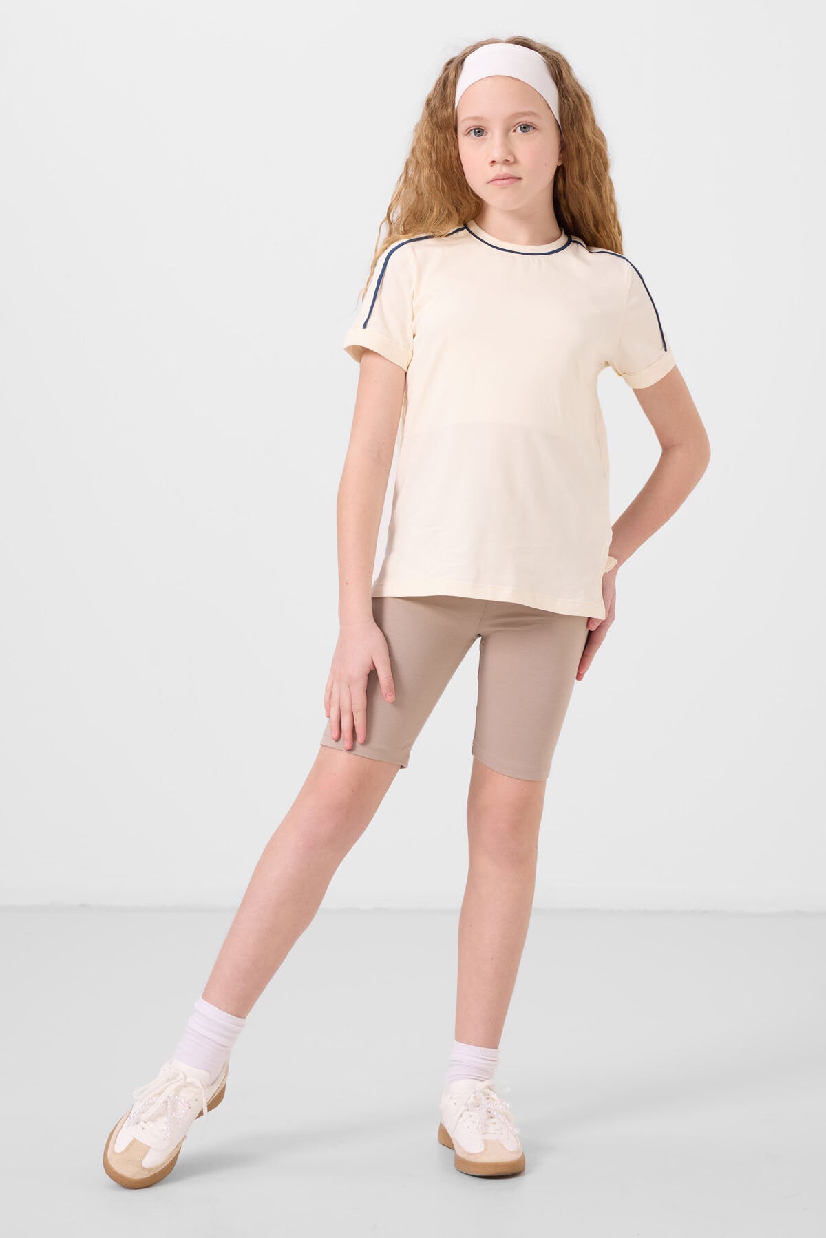 Koyu Bej Pamuklu Kısa Paça Standart Fit Basic Kız Çocuk Tayt - 75188