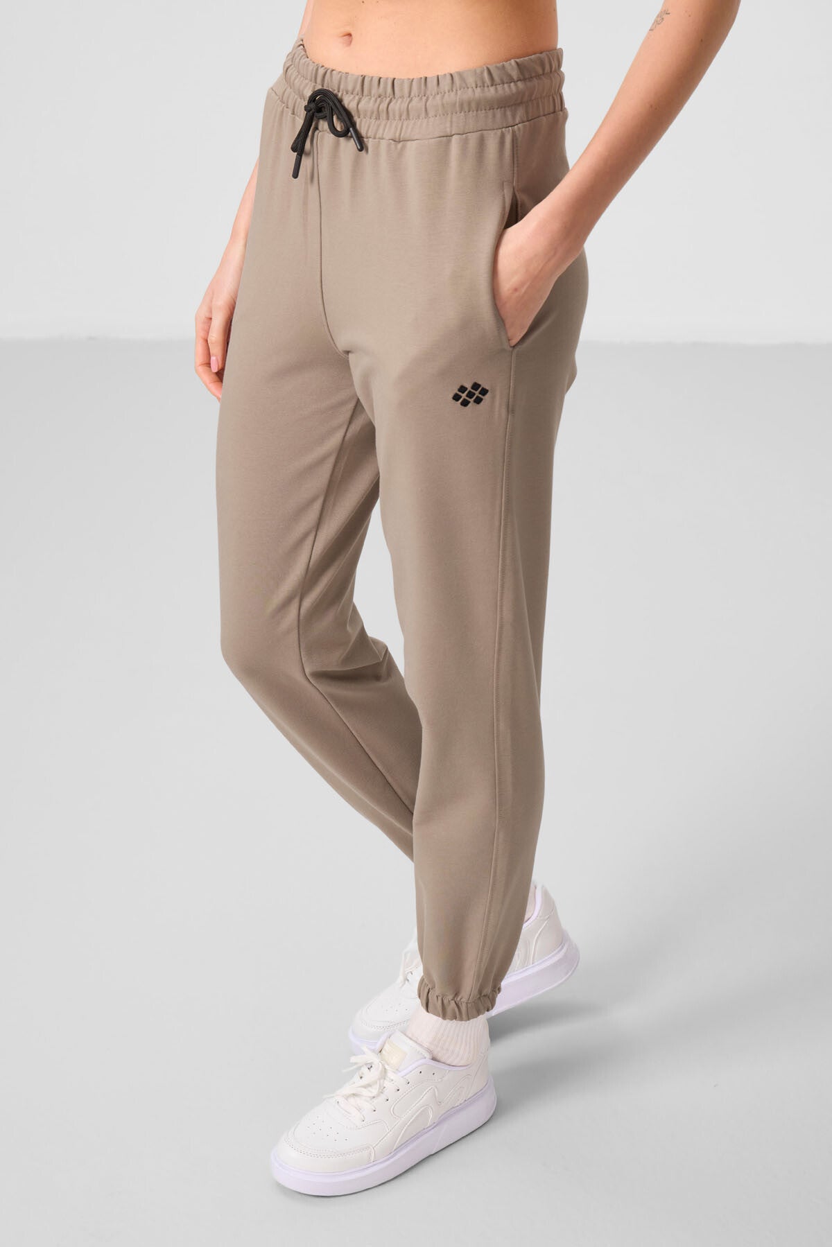 Koyu Bej Dik Yaka Fermuarlı Rahat Form Kadın Eşofman Tunik Takım - 95345