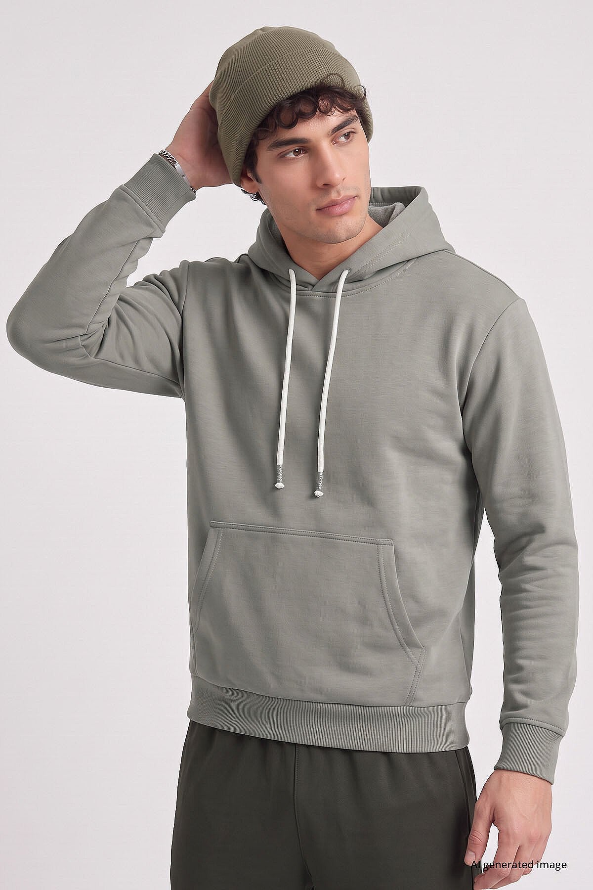 Koyu Bej Standart Kalıp Basic Erkek Sweatshirt - 88513