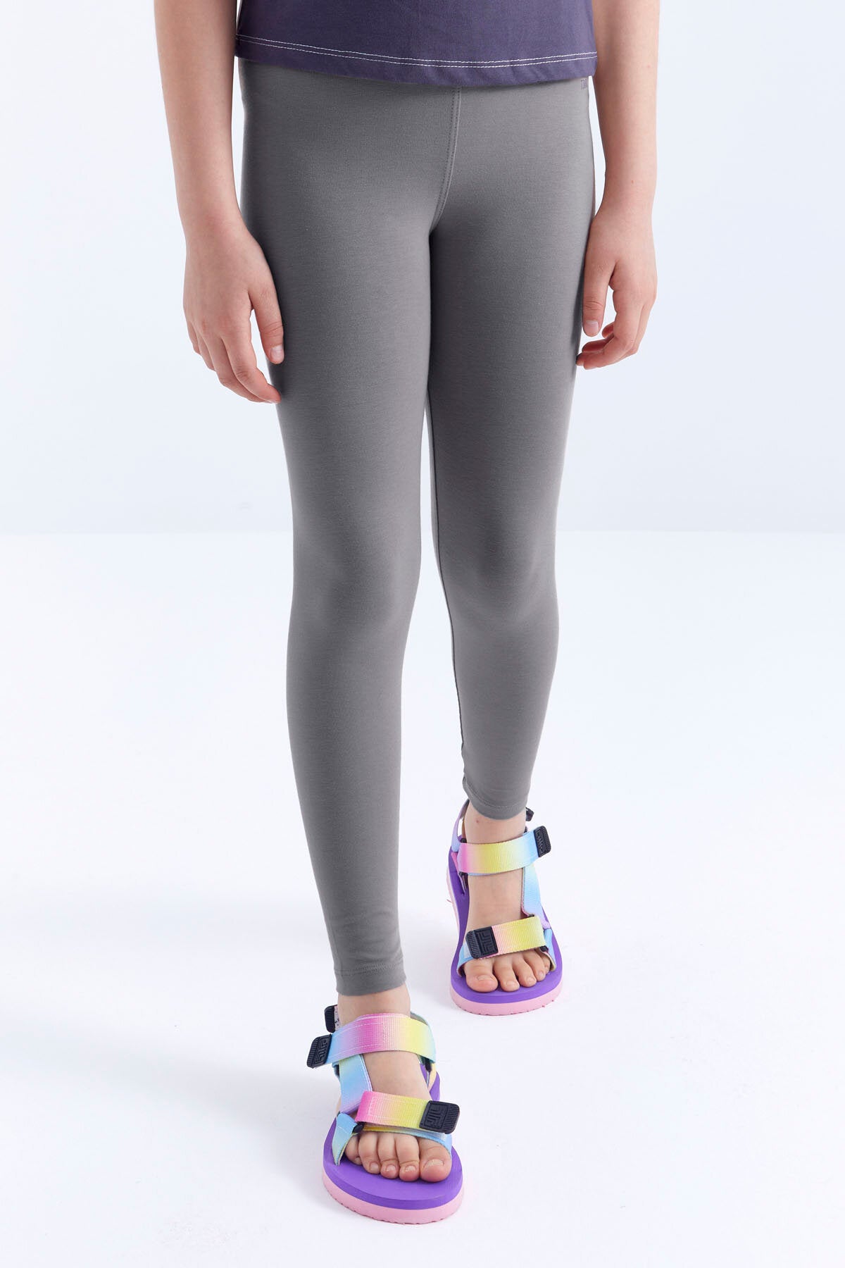 Koyu Gri Yüksek Bel Dar Paça Kız Çocuk Tayt - 75047
