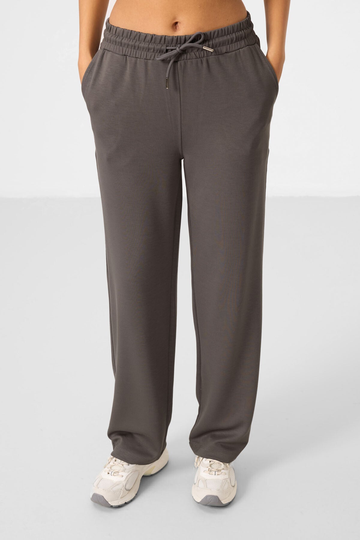 Koyu Gri Yumuşak Dokulu Kapüşonlu Oversize Kadın Eşofman Tunik Takım - 95348