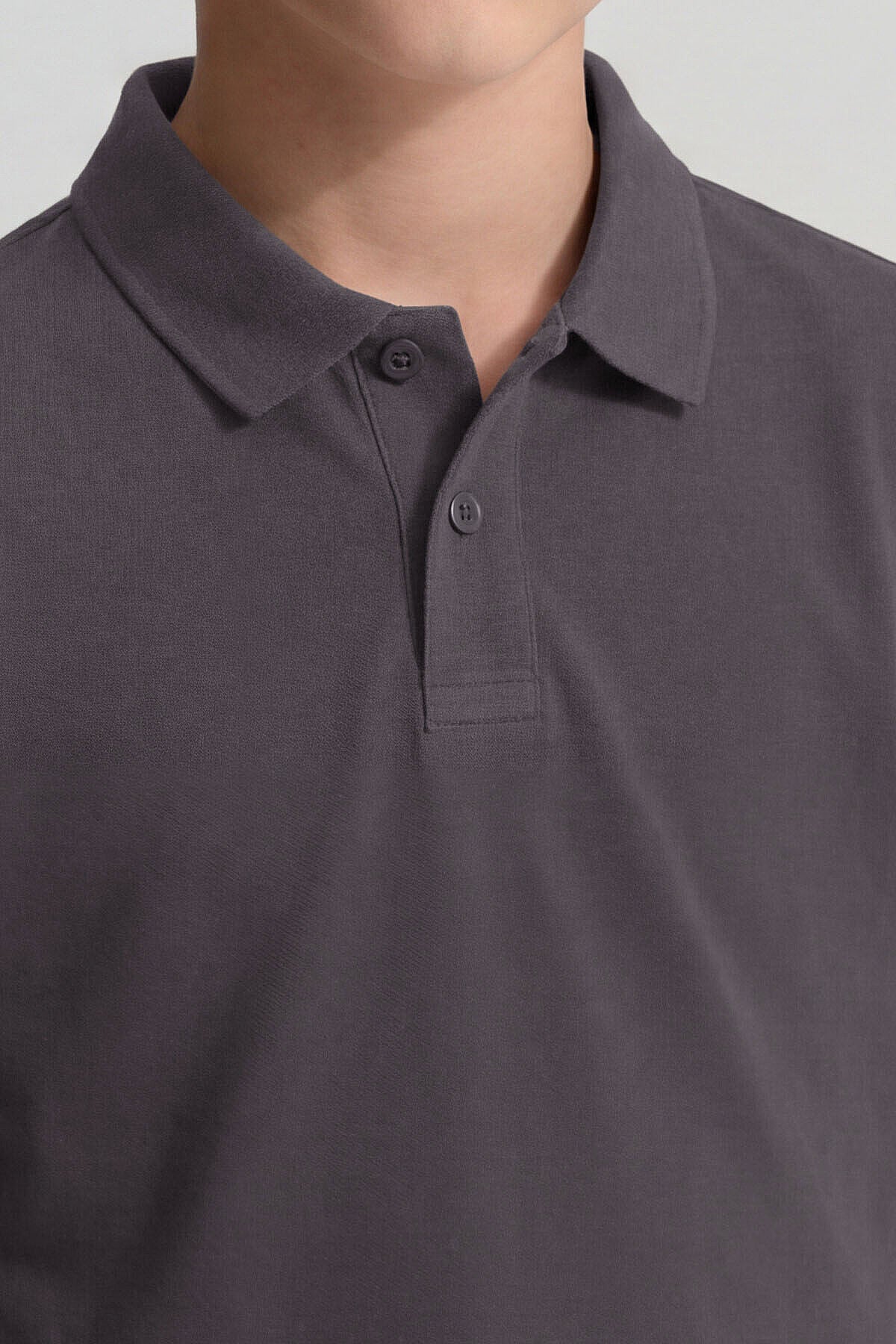 Koyu Gri Polo Yaka Standart Fit Basic Unisex Çocuk T-Shirt - 11330