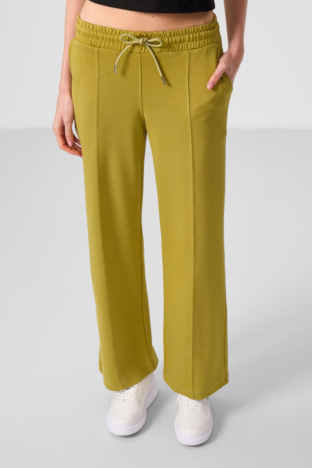 Koyu Hardal Yumuşak Dokulu Cepli Ön Dikiş Detaylı Kadın Palazzo Pantolon - 94670