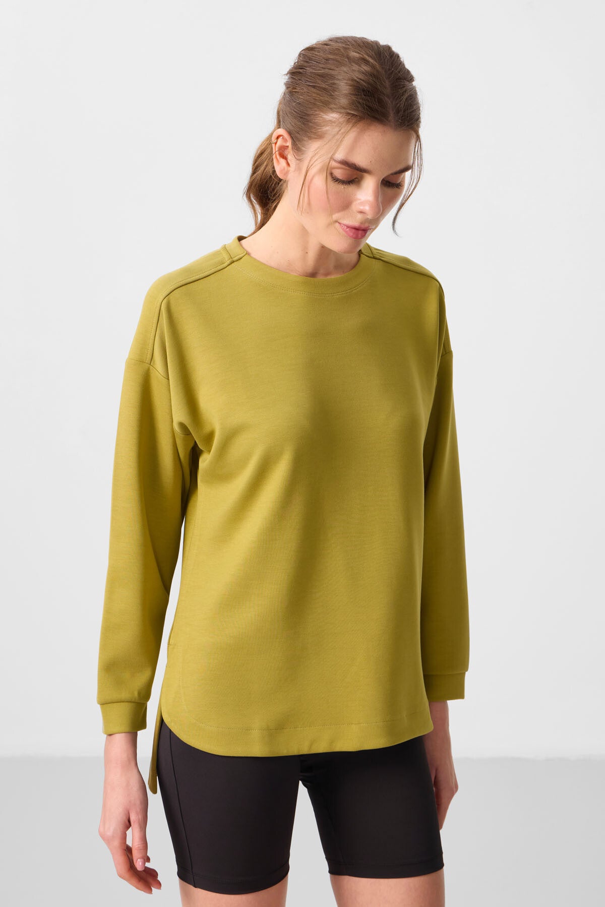 Koyu Hardal Yumuşak Dokulu O Yaka Rahat Form Kadın Tunik Sweatshirt - 97305