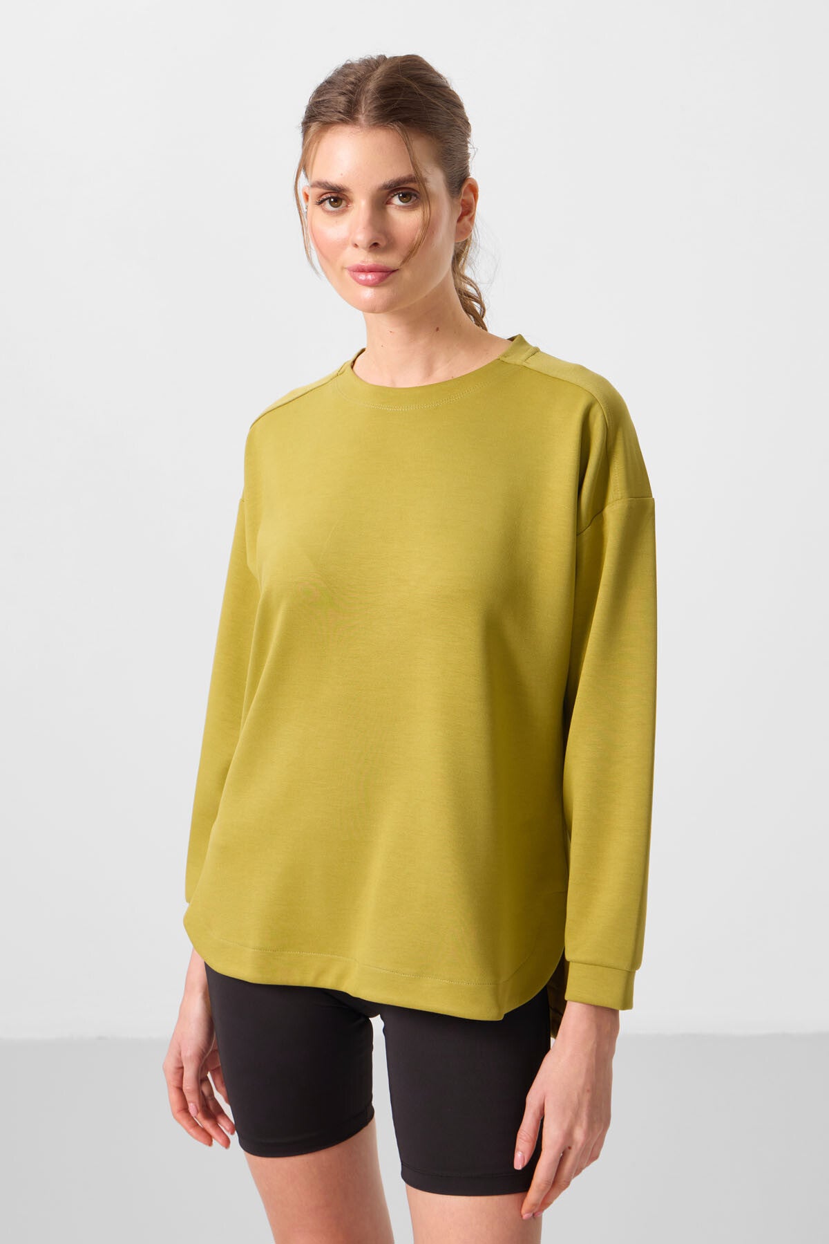 Koyu Hardal Yumuşak Dokulu O Yaka Rahat Form Kadın Tunik Sweatshirt - 97305