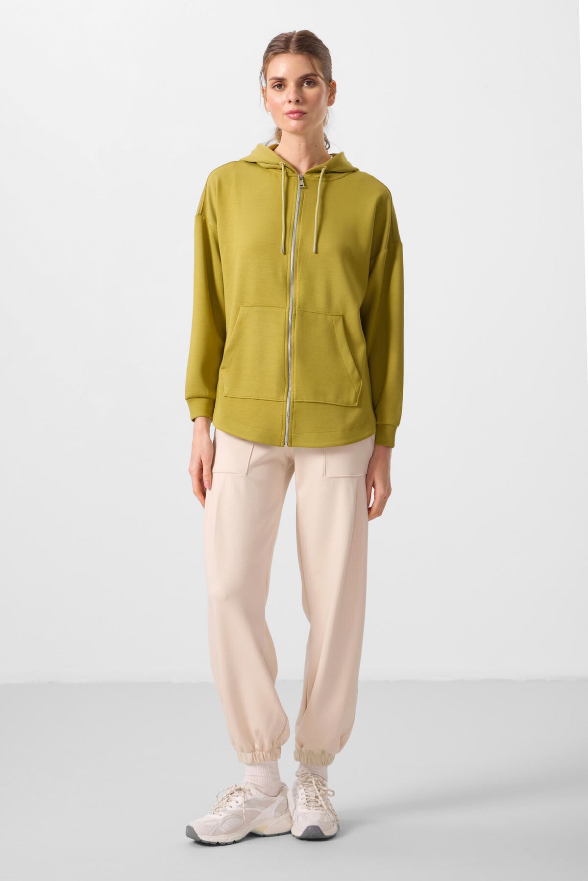 Koyu Hardal Yumuşak Dokulu Kapüşonlu Oversize Kadın Tunik Sweatshirt - 97302