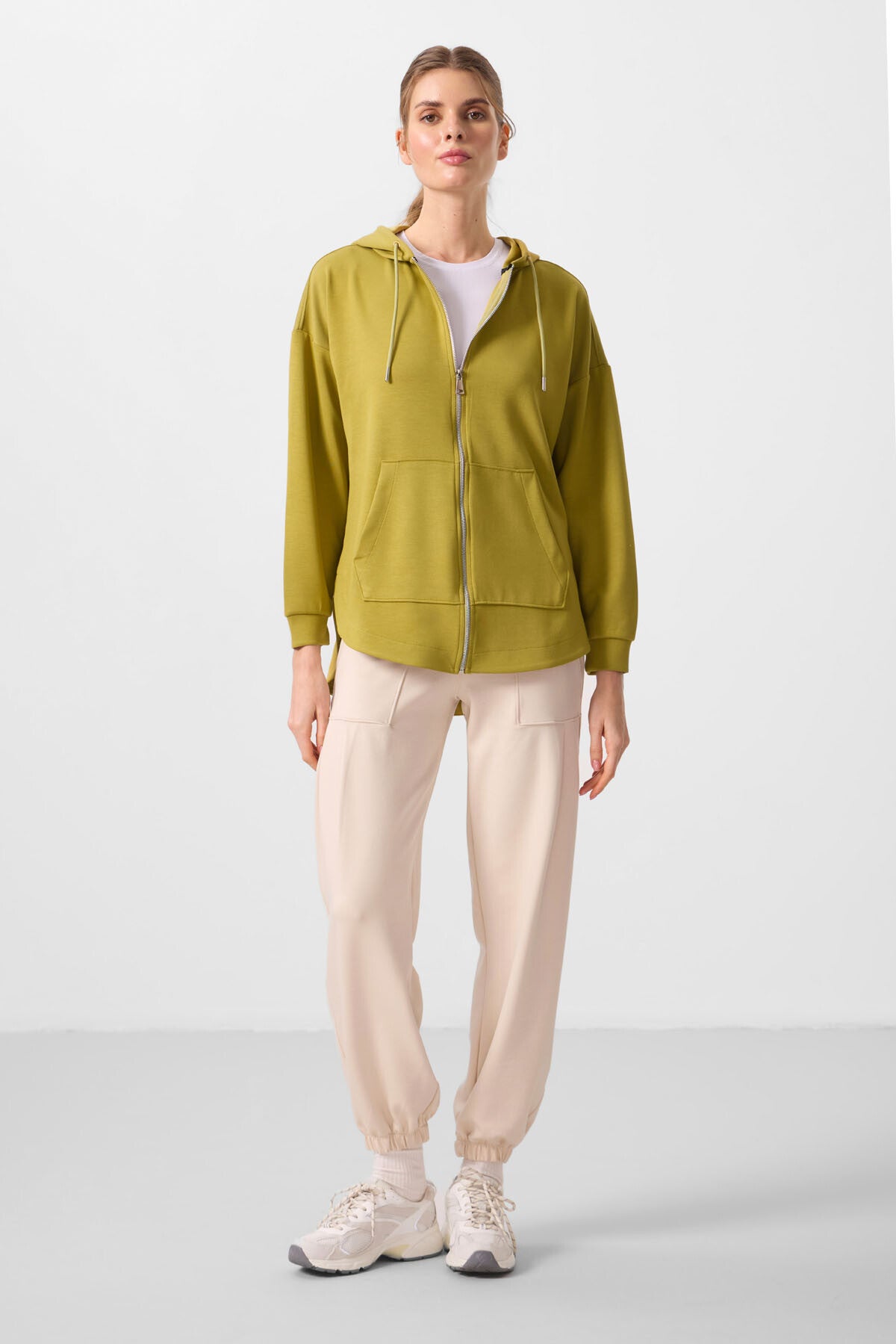 Koyu Hardal Yumuşak Dokulu Kapüşonlu Oversize Kadın Tunik Sweatshirt - 97302