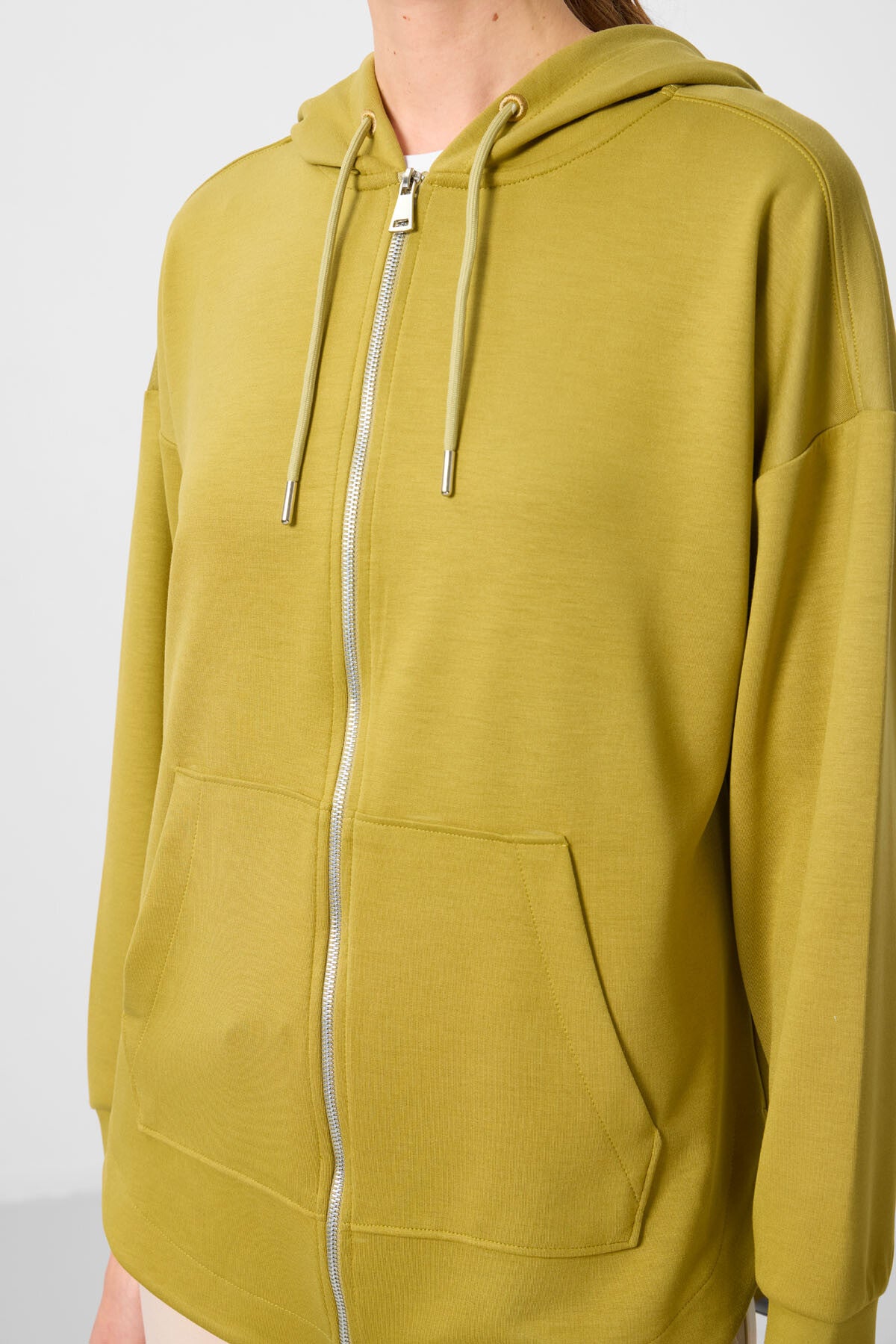 Koyu Hardal Yumuşak Dokulu Kapüşonlu Oversize Kadın Tunik Sweatshirt - 97302