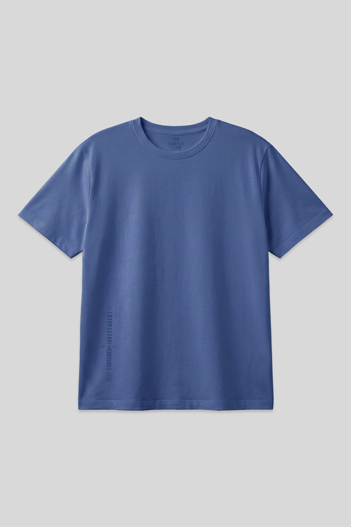 Koyu Mavi Baskılı O Yaka Rahat Form Battal Büyük Beden Erkek T-Shirt - 88472