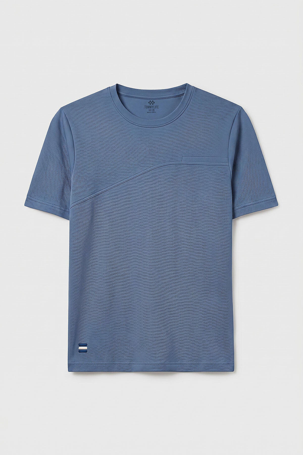 Koyu Mavi Rahat Form Yüzeyi Dokulu Ön Dikiş Detaylı Erkek T-Shirt - 88437