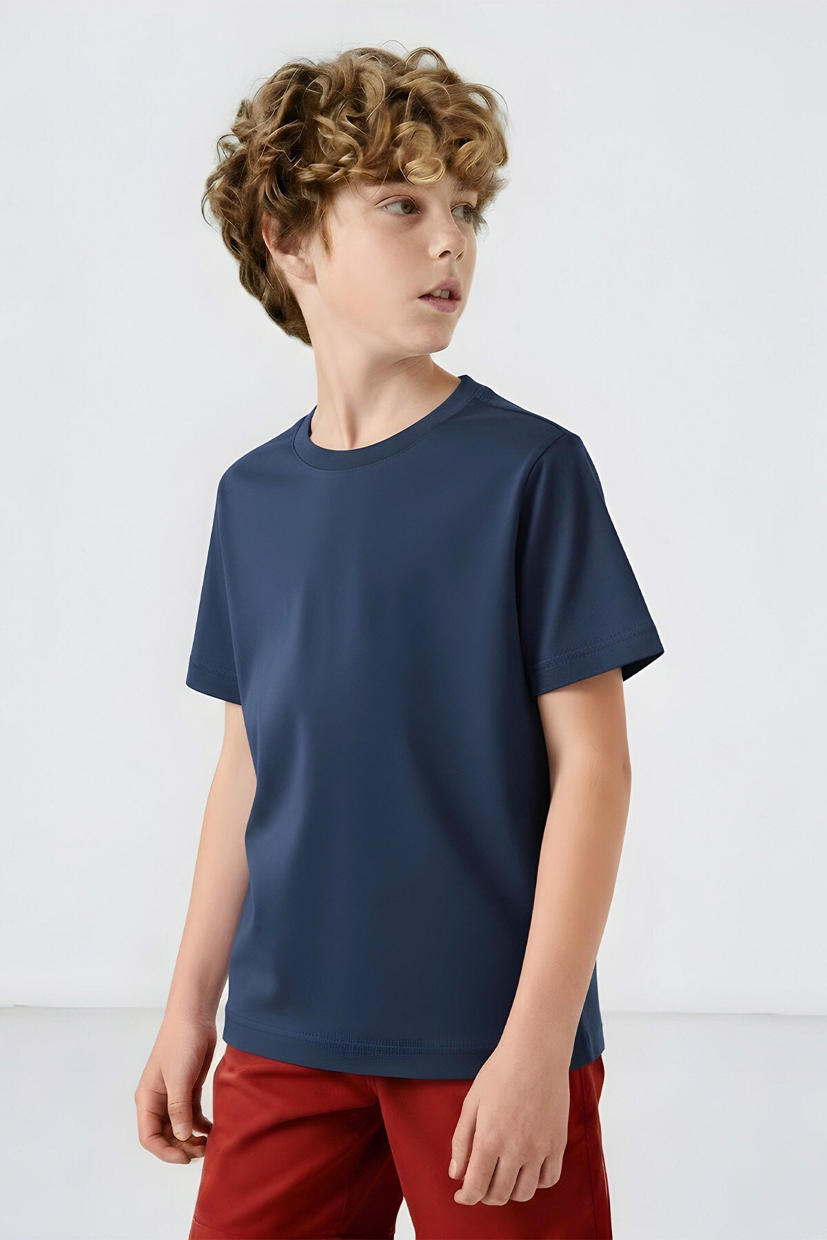 Koyu Mavi O Yaka Standart Fit Basic Unisex Çocuk T-Shirt - 11328