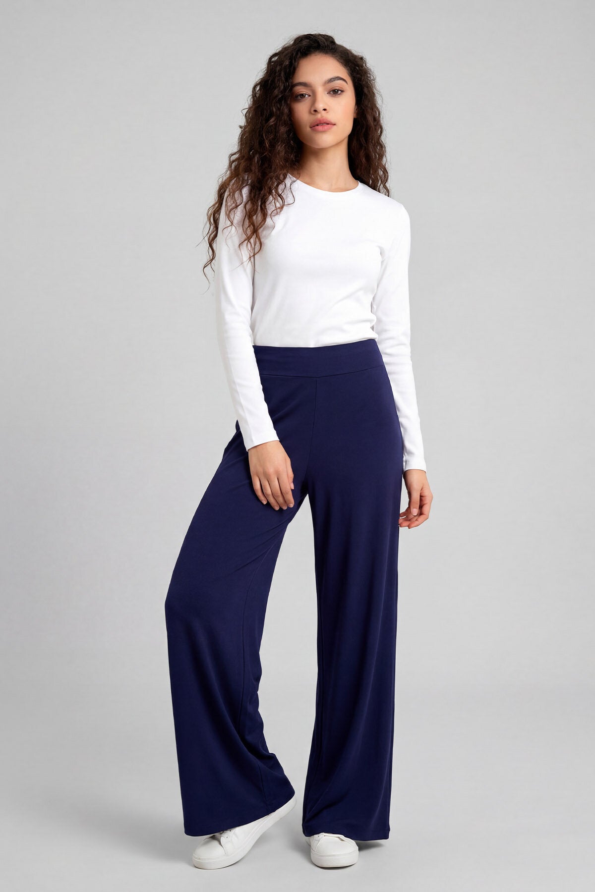 Koyu Mor Comfort Fit Geniş Paça Korsajlı Palazzo Kadın Pantolon - 94681