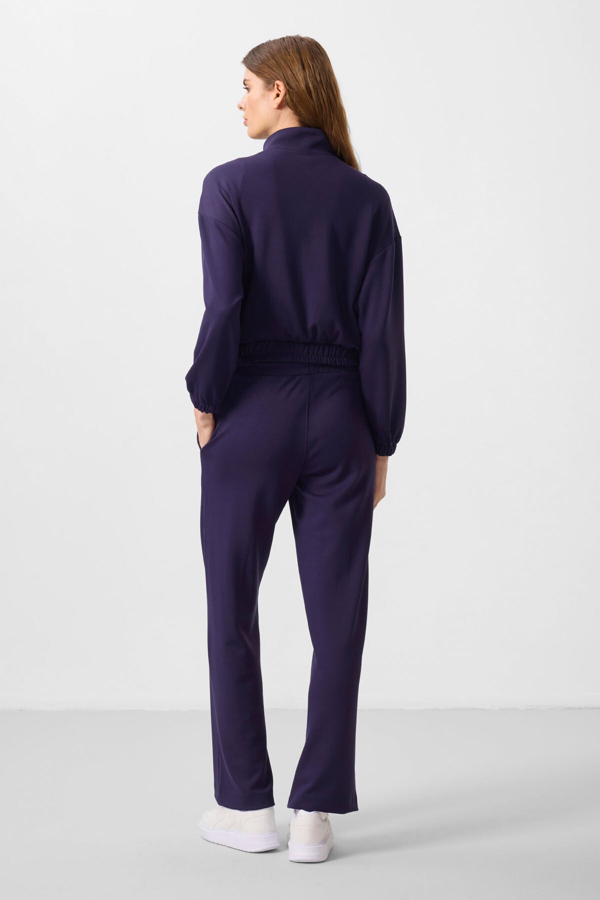 Koyu Mor Yumuşak Dokulu Dik Yaka Oversize Lastikli Kadın Eşofman Takım - 95349