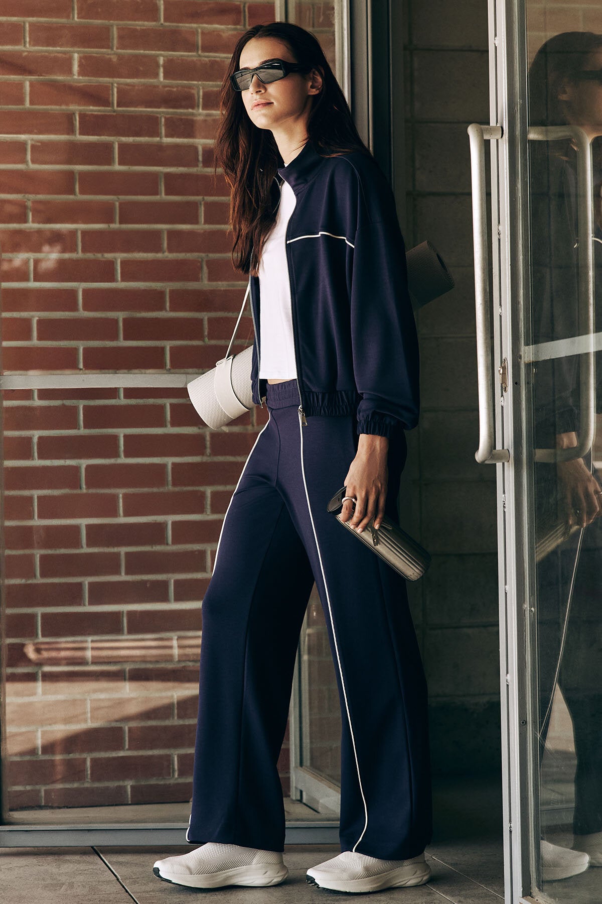 Koyu Mor Yumuşak Dokulu Dik Yaka Oversize Lastikli Kadın Eşofman Takım - 95349