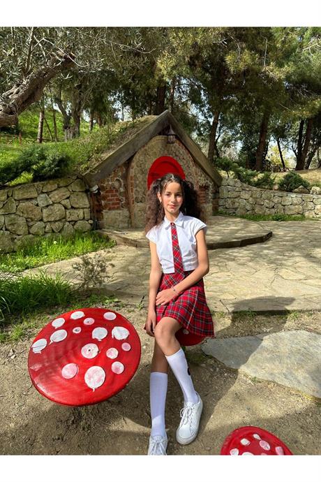 Kravatlı Etek Kolej Etek 2'Li Takım Kırmızı 12 Yaş