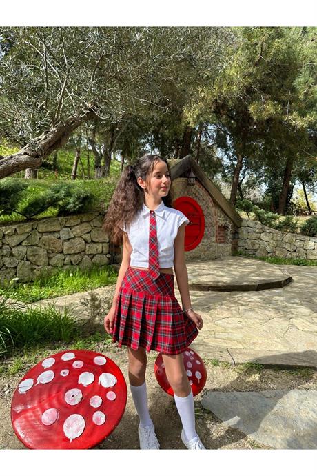 Kravatlı Etek Kolej Etek 2'Li Takım Kırmızı 4 Yaş