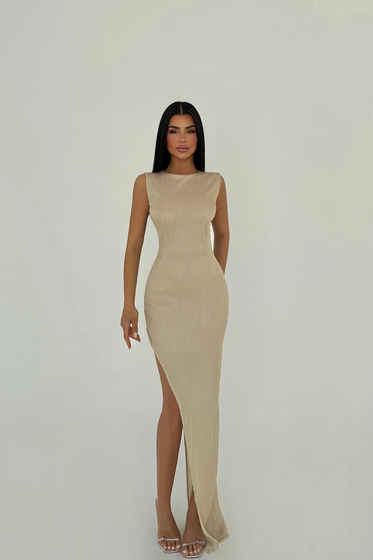 Krem Bathilda Uzun Elbise ATE-1909