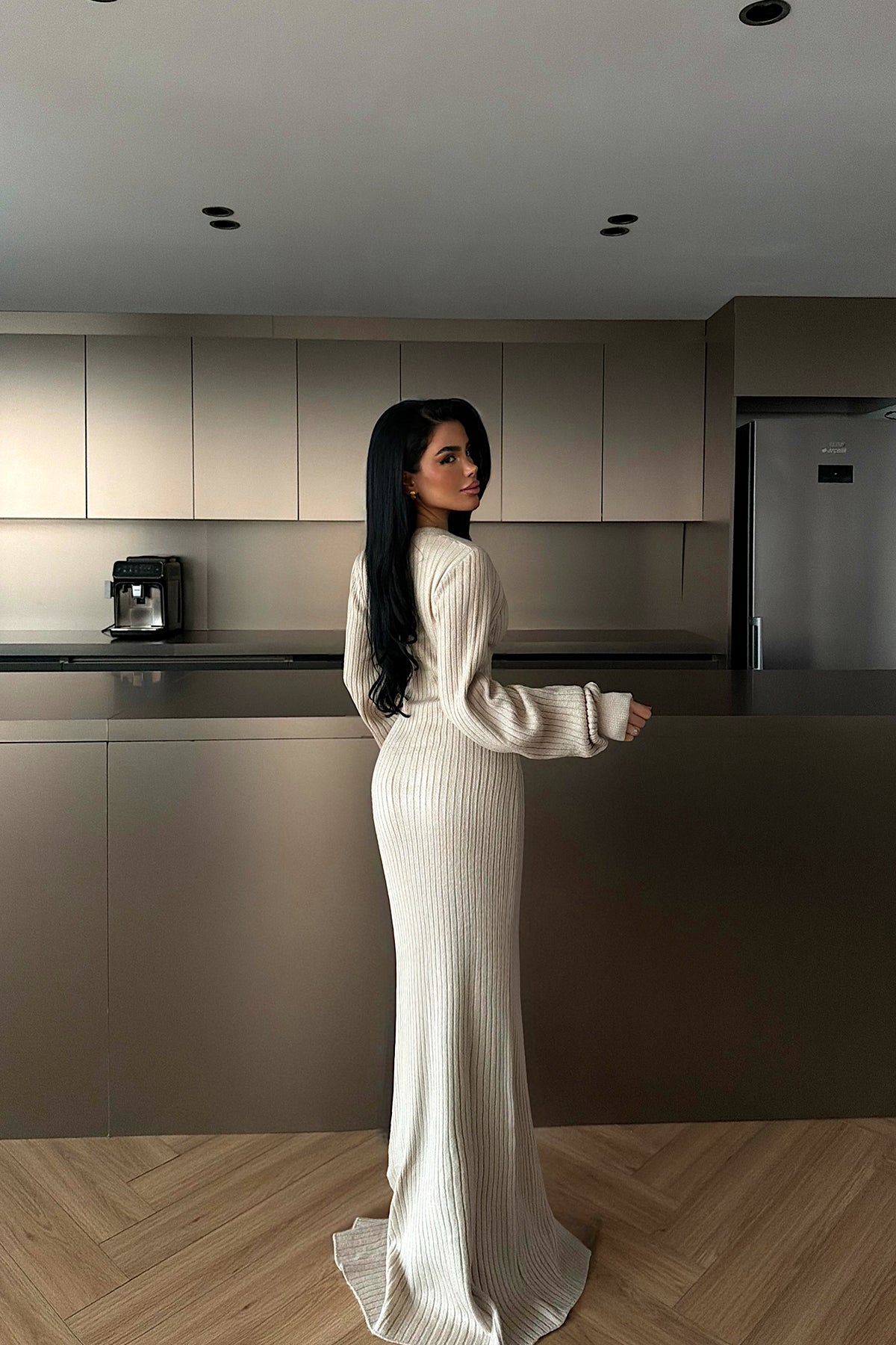 Krem Ophelie Triko Elbise ATE-4461