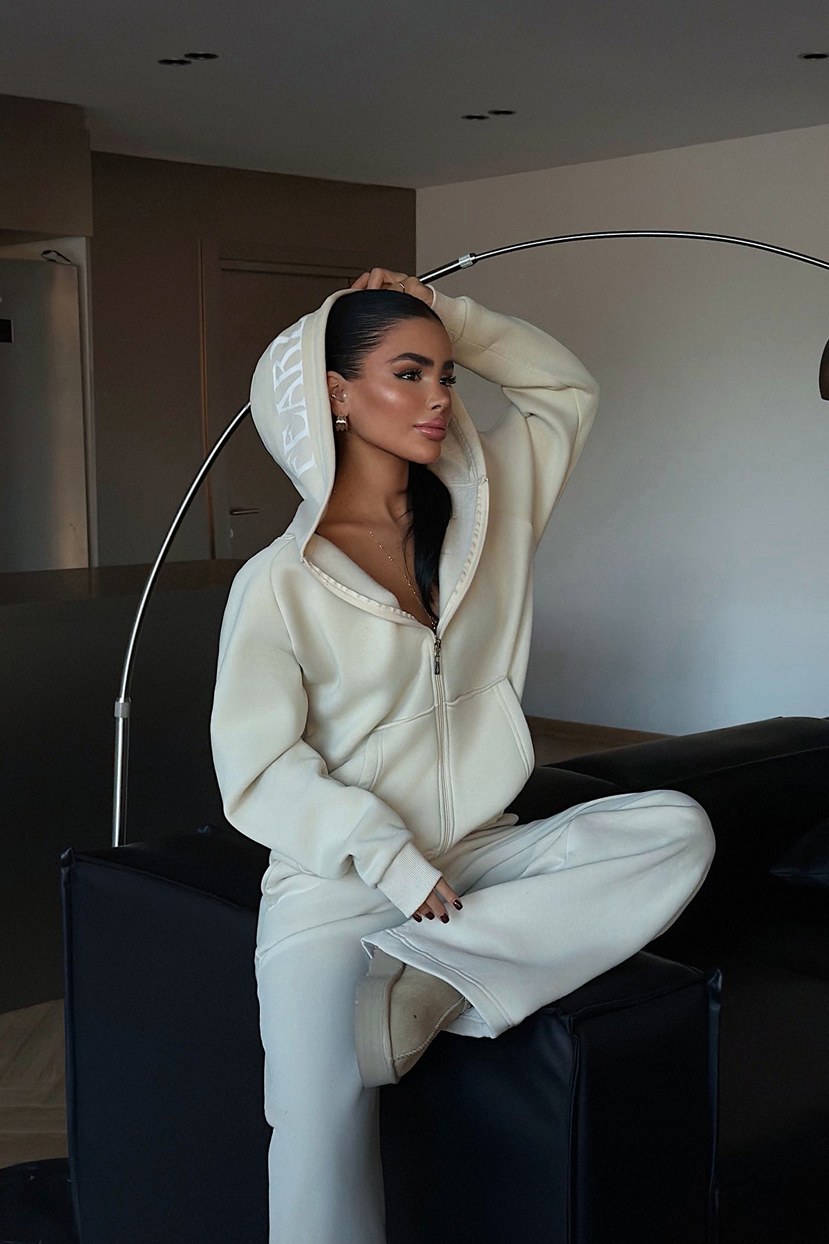 Krem Bonny Fermuarlı Eşofman Takım ATE-3871