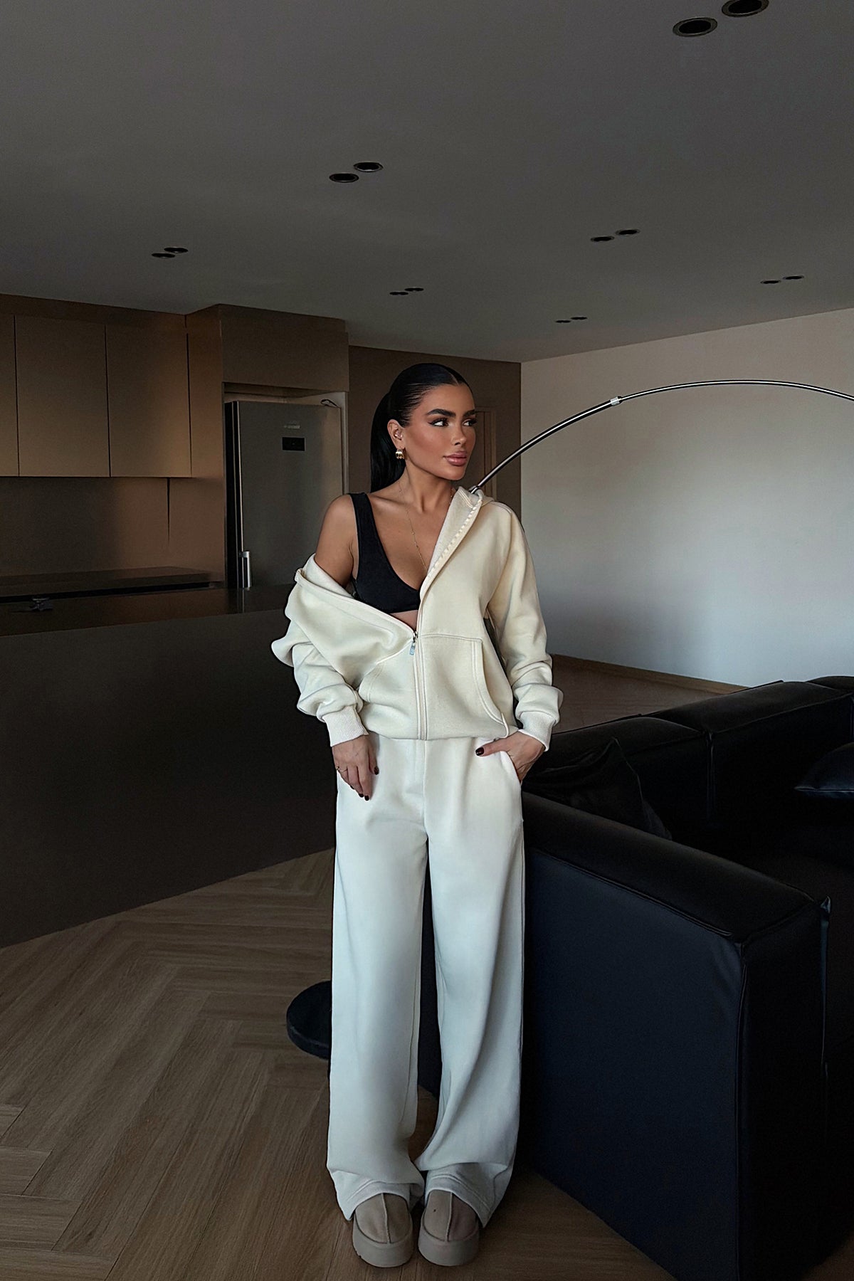 Krem Bonny Fermuarlı Eşofman Takım ATE-3871