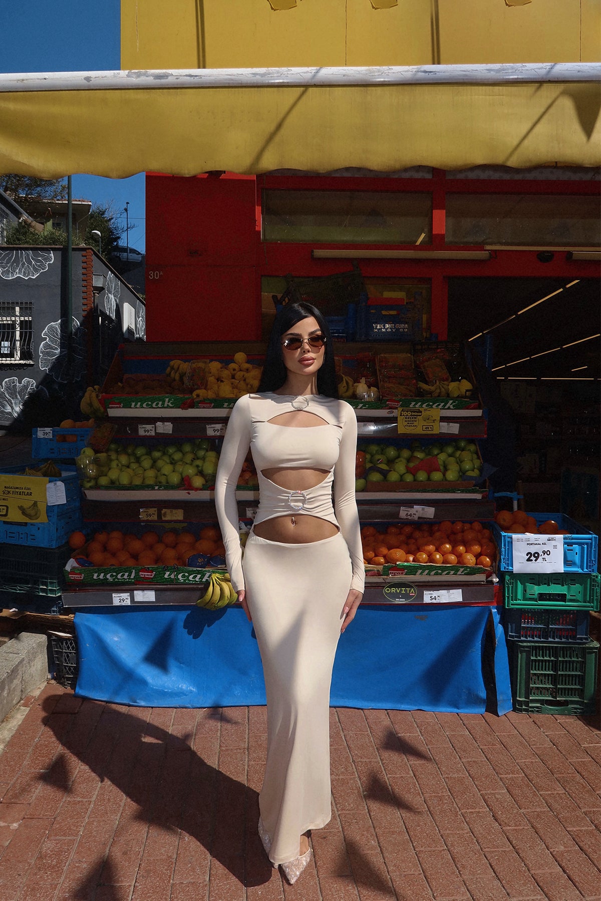 Krem Marcelo Uzun Elbise ATE-2481