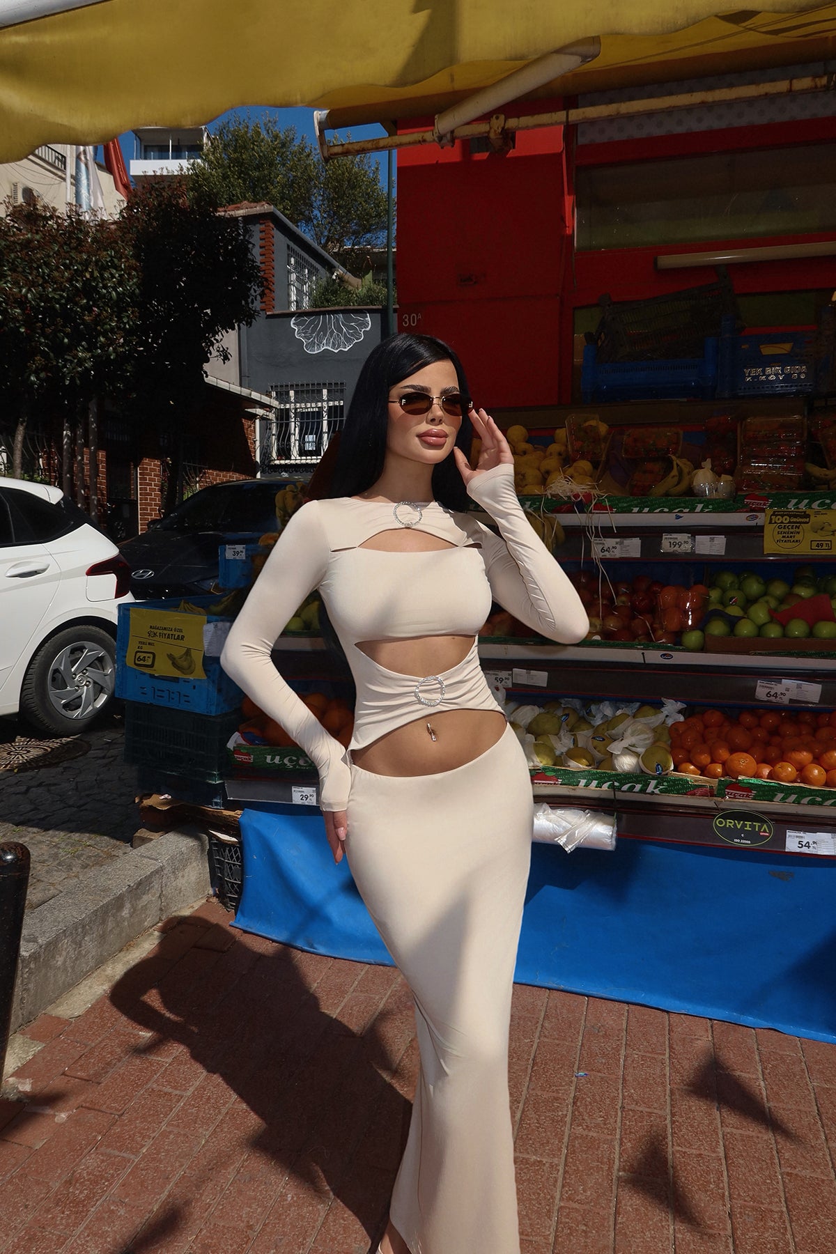 Krem Marcelo Uzun Elbise ATE-2481