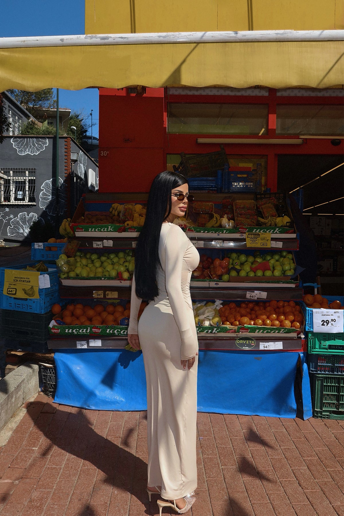 Krem Marcelo Uzun Elbise ATE-2481