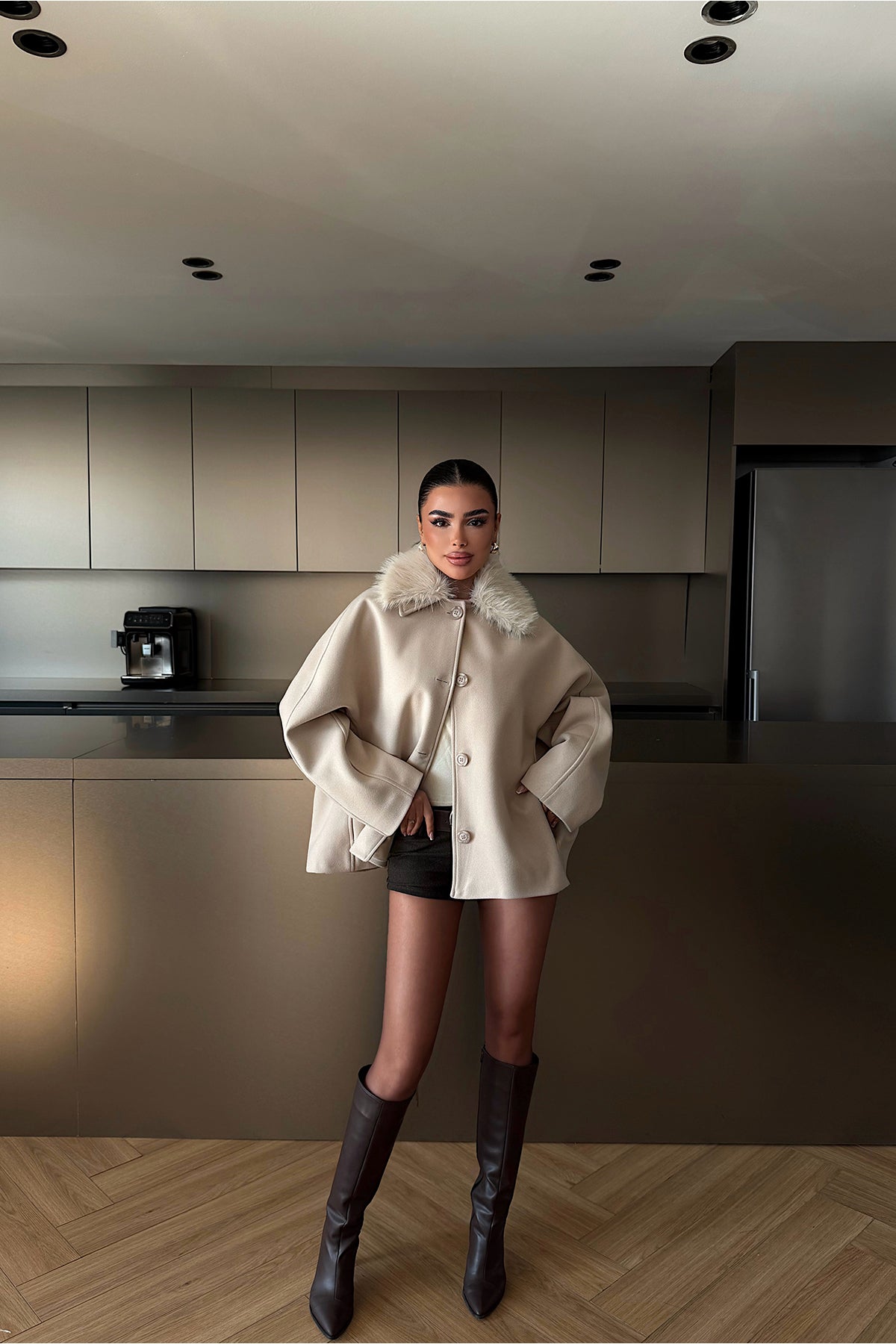 Krem Kürk Detay Ceket ATE-4735