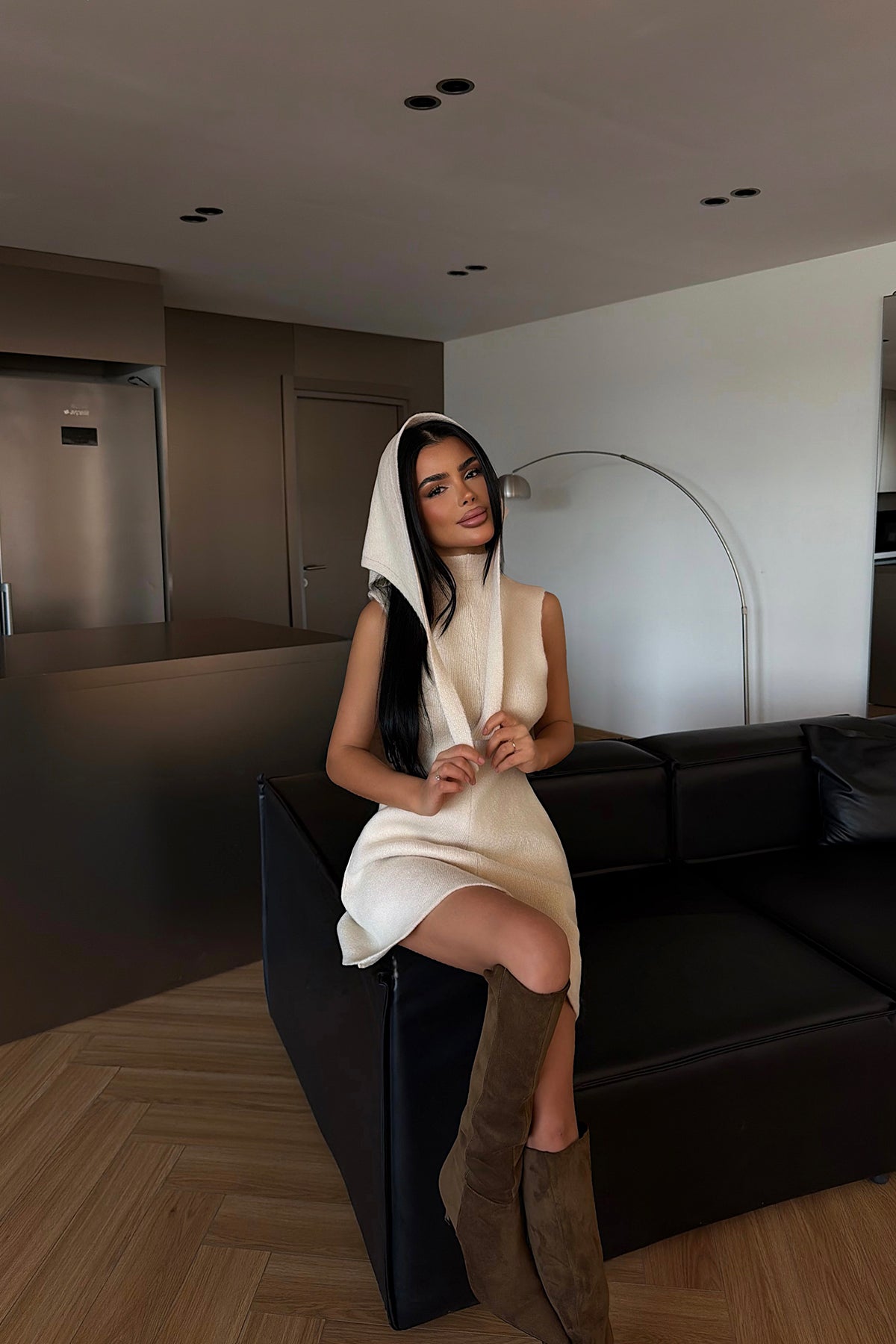 Krem Marayla Triko Elbise ATE-4453