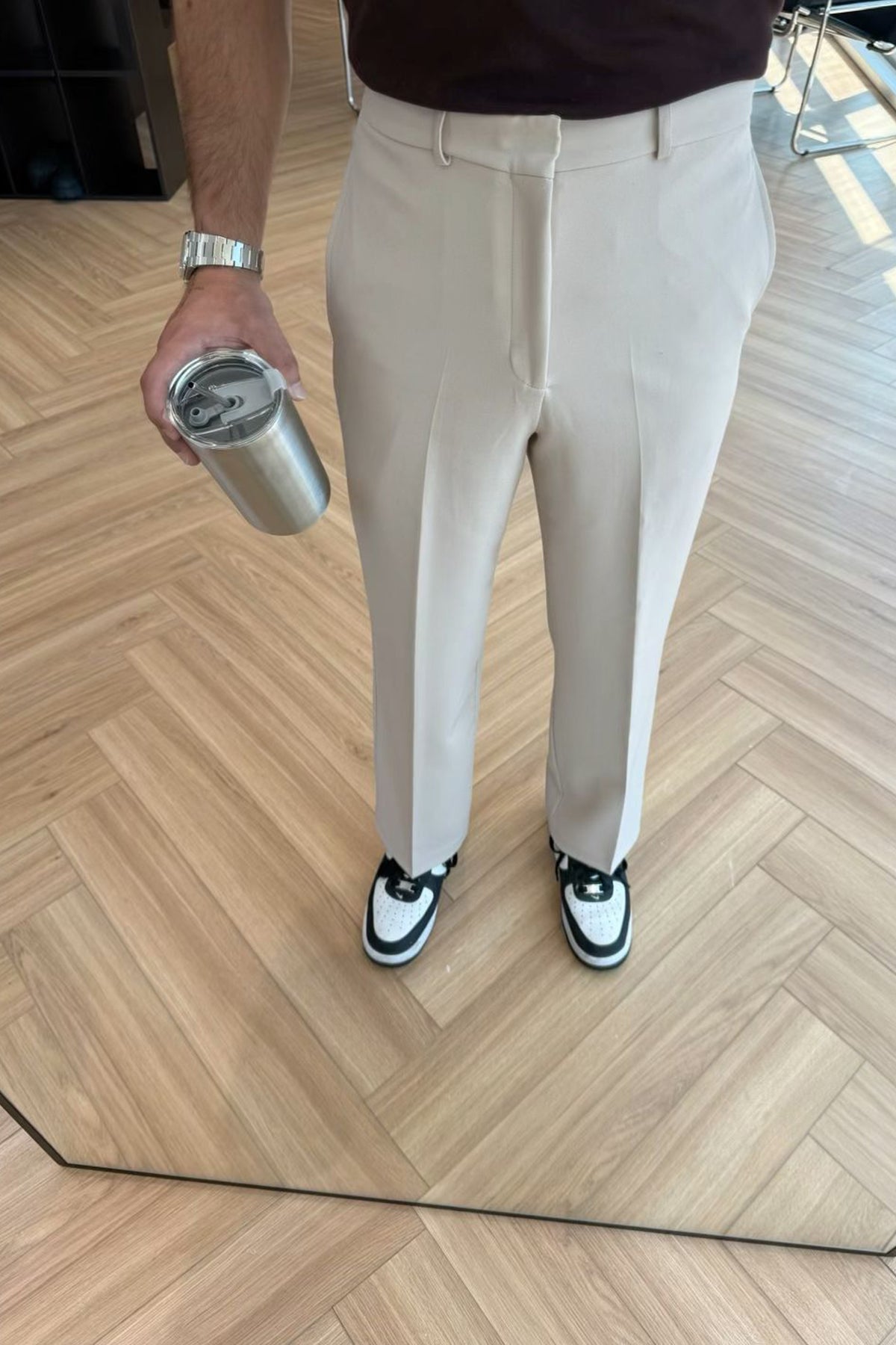 Krem Palazzo Yüksek Bel Pantolon ATE-3243